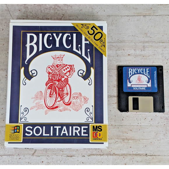 Vtg Bicycle Solitaire Big Box PC Game for Windows 3.1 DOS 3.1 - Box + Floppy